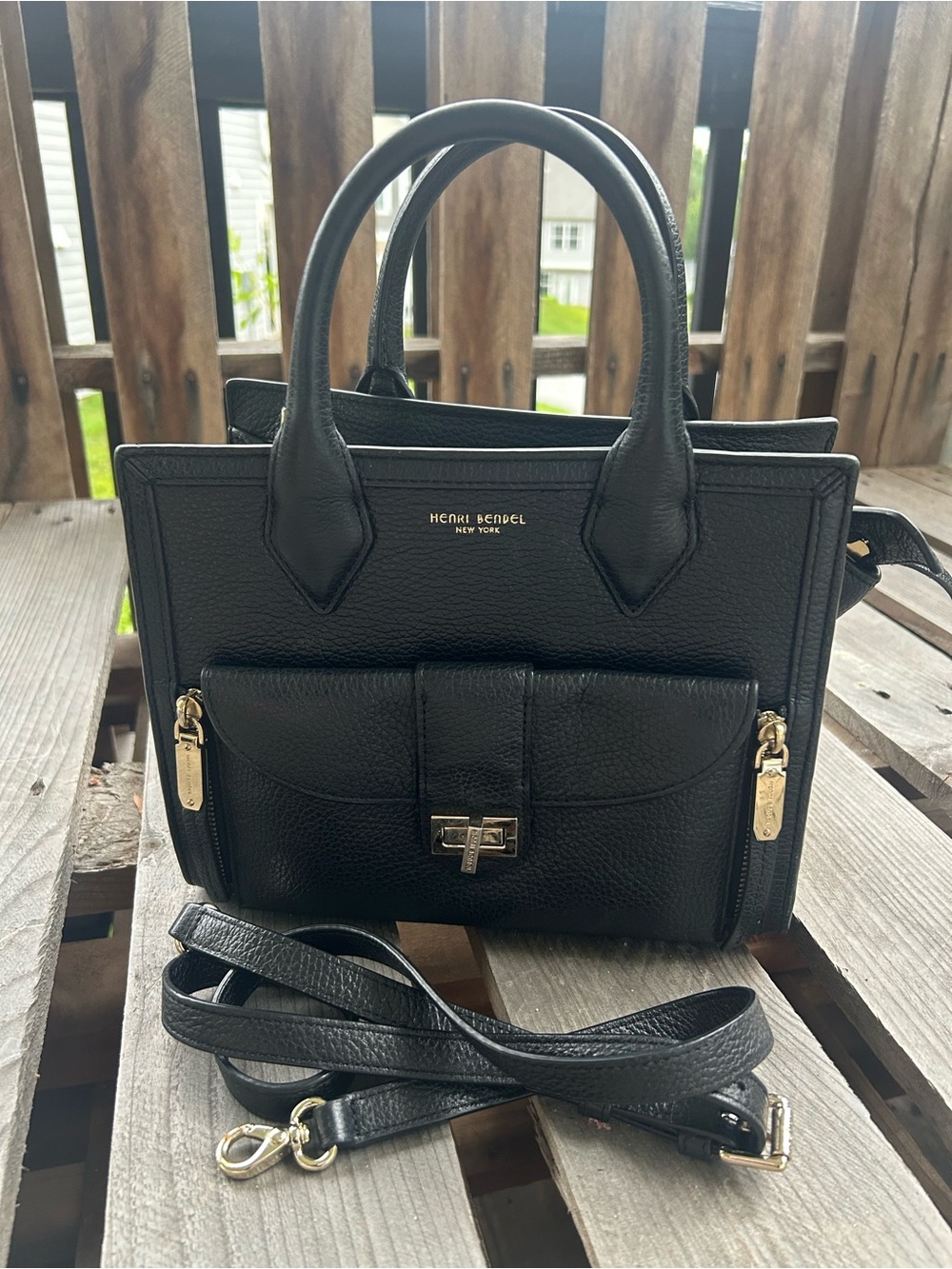 Henri Bendel Rivington Black Leather Convertible Satchel Tote Crossbody Rare